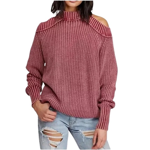 FREE PEOPLE NWOT CORAZON HALF MOON BAY COLD SHOULDER COTTON KNIT SWEATER MEDIUM - Picture 13 of 14